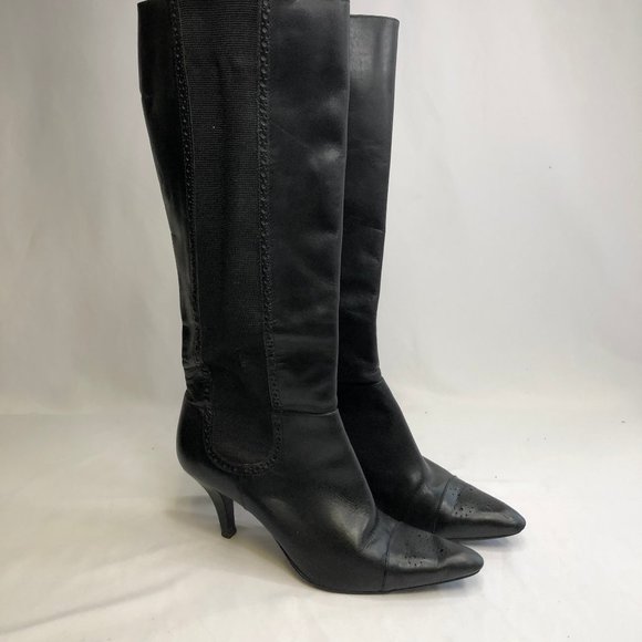 Audrey Brooke Shoes - Audrey Brooke Black Leather Boots Heels